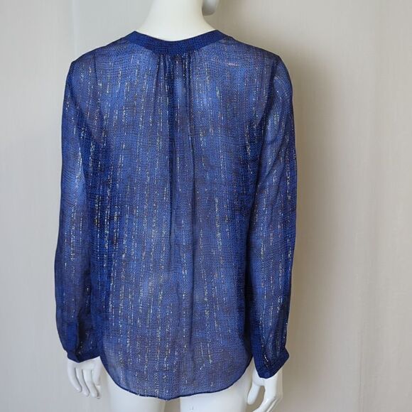 Rebecca Taylor Blue Silk Chiffon Blouse Size 2 - Picture 4 of 6